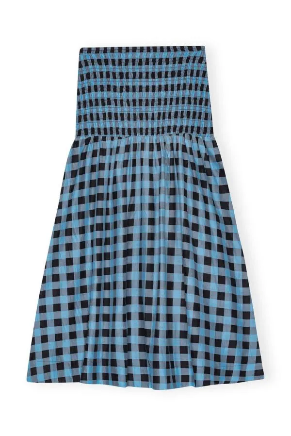 Clothing GANNI Skirts Checkered Cotton Silk Long Smock Skirt Alaskan Blue Clothing GANNI Skirts Checkered Cotton Silk Long Smock Skirt Alaskan Blue