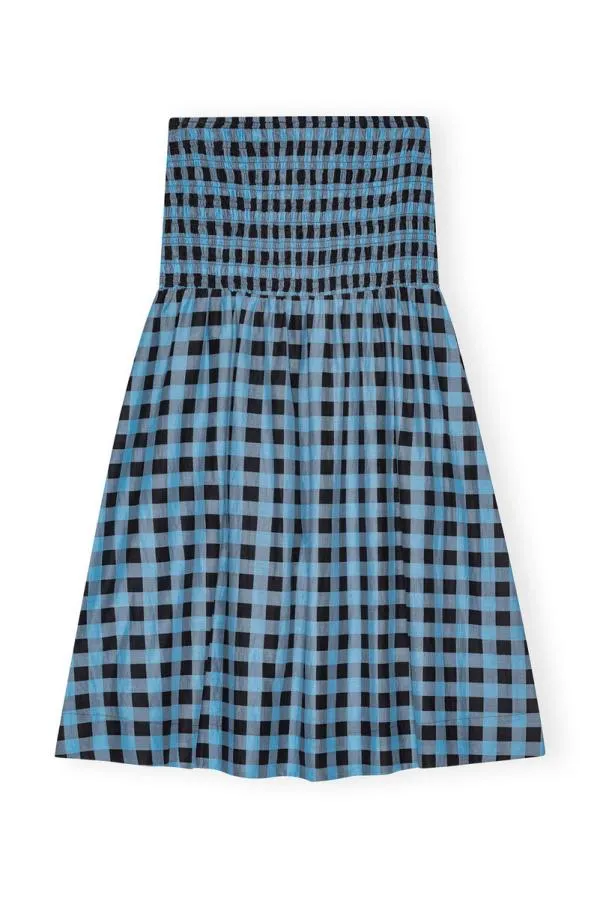 Clothing GANNI Skirts Checkered Cotton Silk Long Smock Skirt Alaskan Blue Clothing GANNI Skirts Checkered Cotton Silk Long Smock Skirt Alaskan Blue