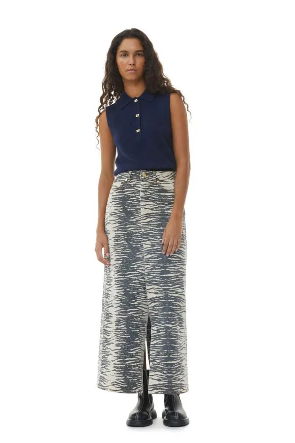 Clothing GANNI Skirts Print Denim Maxi Slit Skirt Oyster Gray