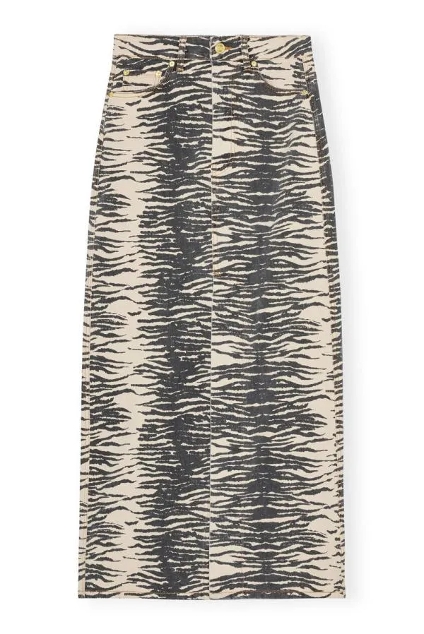 Clothing GANNI Skirts Print Denim Maxi Slit Skirt Oyster Gray Clothing GANNI Skirts Print Denim Maxi Slit Skirt Oyster Gray