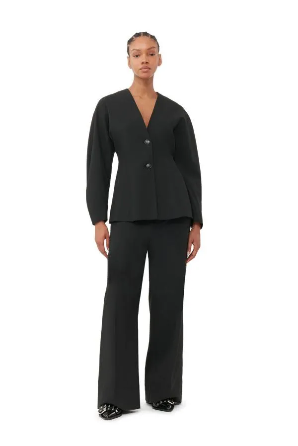 Clothing GANNI Suiting Black Fitted Drapey Melange Blazer Black