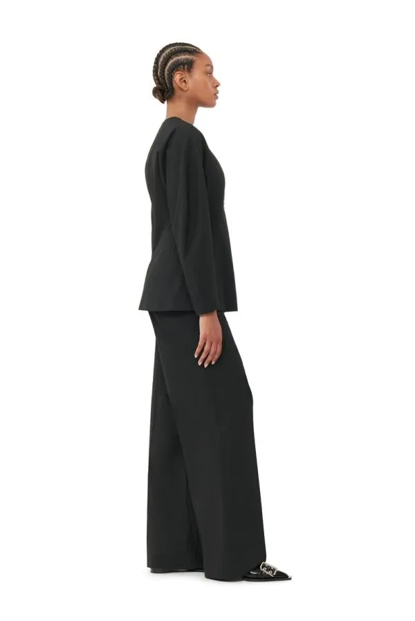 Clothing GANNI Suiting Black Fitted Drapey Melange Blazer Black Clothing GANNI Suiting Black Fitted Drapey Melange Blazer Black