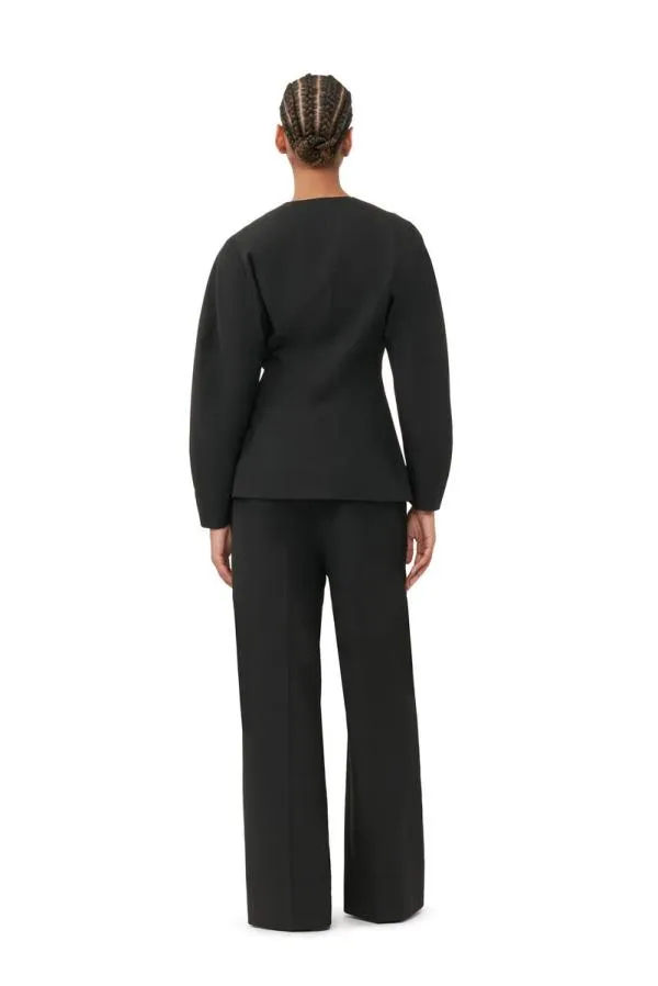 Clothing GANNI Suiting Black Fitted Drapey Melange Blazer Black Clothing GANNI Suiting Black Fitted Drapey Melange Blazer Black