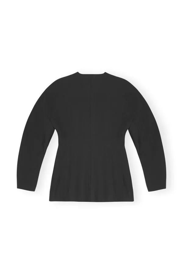 Clothing GANNI Suiting Black Fitted Drapey Melange Blazer Black Clothing GANNI Suiting Black Fitted Drapey Melange Blazer Black