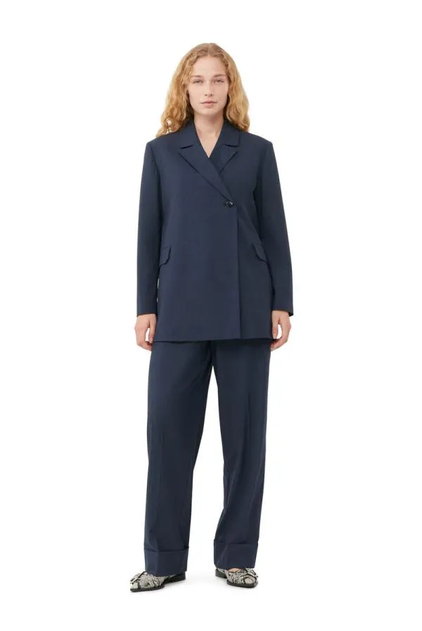 Clothing GANNI Suiting Blue Drapey Melange Blazer Sky Captain