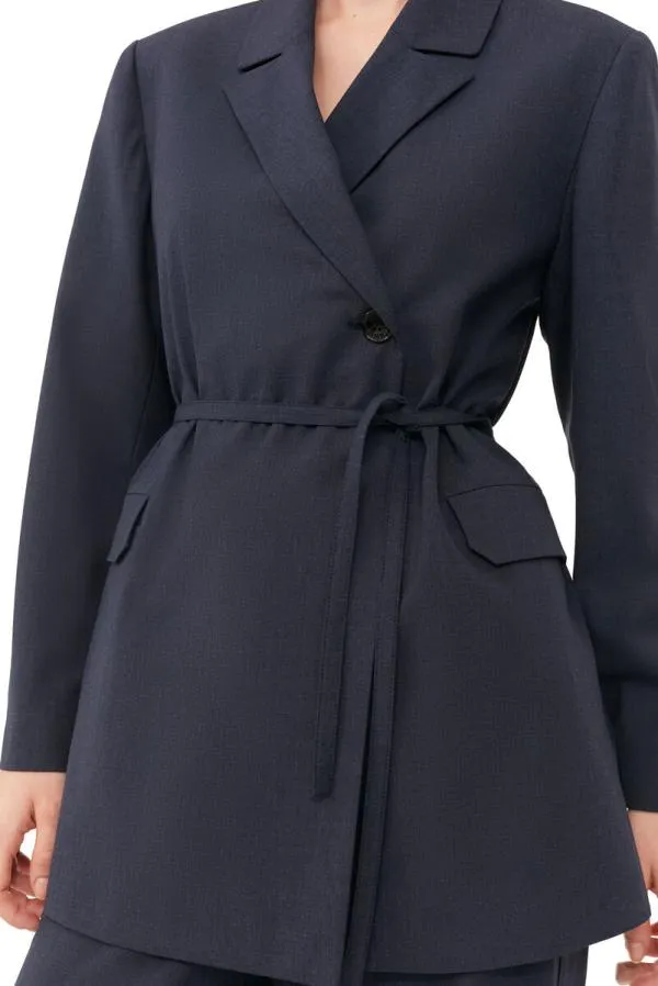 Clothing GANNI Suiting Blue Drapey Melange Blazer Sky Captain Clothing GANNI Suiting Blue Drapey Melange Blazer Sky Captain