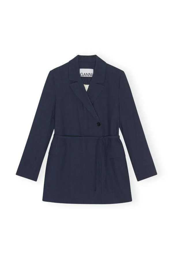 Clothing GANNI Suiting Blue Drapey Melange Blazer Sky Captain Clothing GANNI Suiting Blue Drapey Melange Blazer Sky Captain