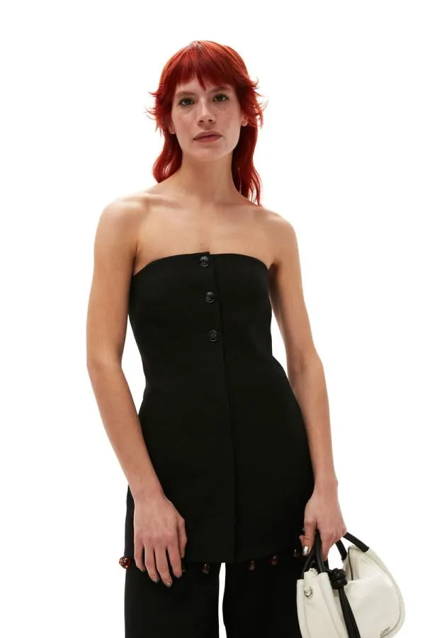 Clothing GANNI Suiting Cotton Suiting Strapless Top Black