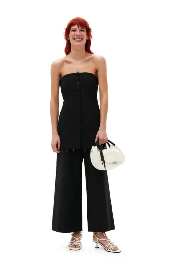 Clothing GANNI Suiting Cotton Suiting Strapless Top Black Clothing GANNI Suiting Cotton Suiting Strapless Top Black