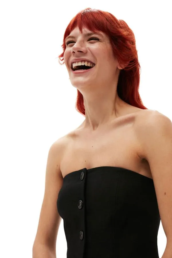 Clothing GANNI Suiting Cotton Suiting Strapless Top Black Clothing GANNI Suiting Cotton Suiting Strapless Top Black