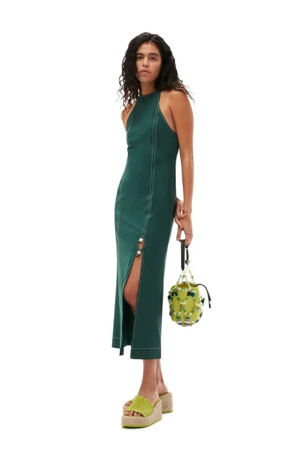 Clothing GANNI Suiting Drapey Melange Maxi Dress Trekking Green