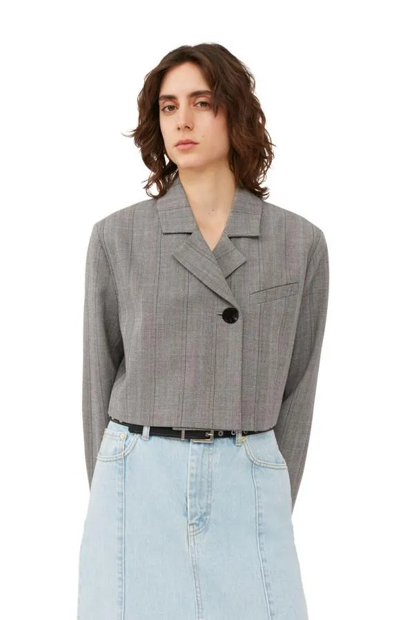 Clothing GANNI Suiting Herringbone Suiting Short Blazer Frost Gray