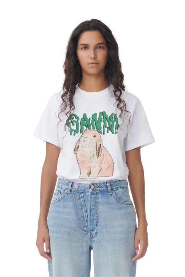 Clothing GANNI TShirts Basic Cotton Jersey Tshirt Bunny Bright White