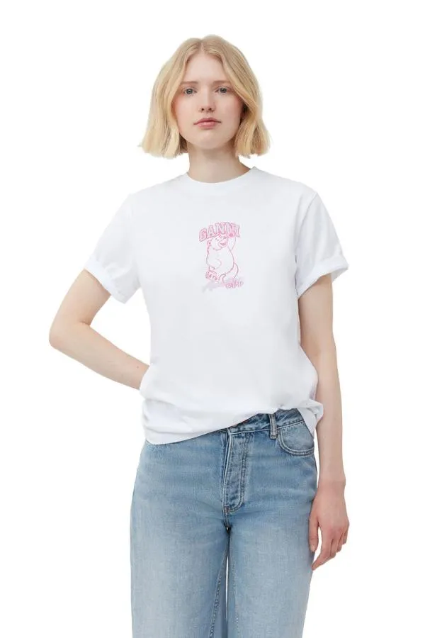 Clothing GANNI TShirts Basic Jersey Camp Bear Tshirt Bright White Clothing GANNI TShirts Basic Jersey Camp Bear Tshirt Bright White