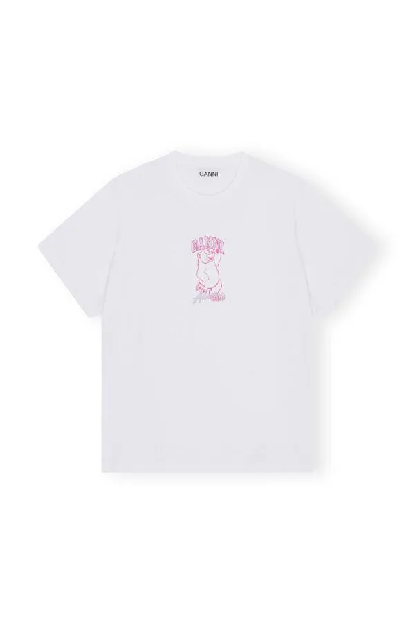 Clothing GANNI TShirts Basic Jersey Camp Bear Tshirt Bright White Clothing GANNI TShirts Basic Jersey Camp Bear Tshirt Bright White