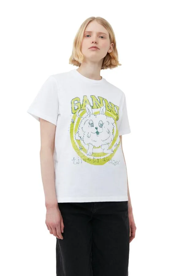 Clothing GANNI TShirts Relaxed Bunny Tshirt Bright White Clothing GANNI TShirts Relaxed Bunny Tshirt Bright White