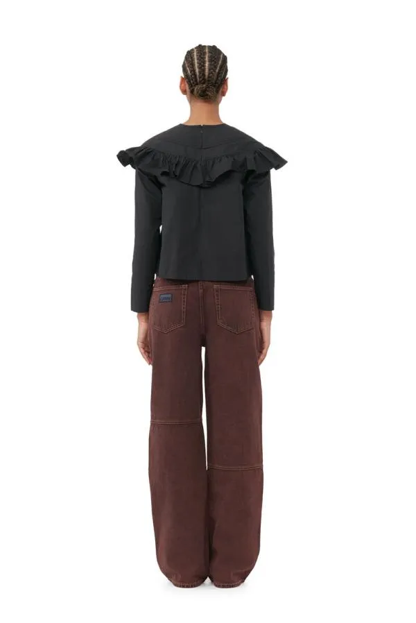 Clothing GANNI Tops Black Cotton Poplin Frill Blouse Black Clothing GANNI Tops Black Cotton Poplin Frill Blouse Black