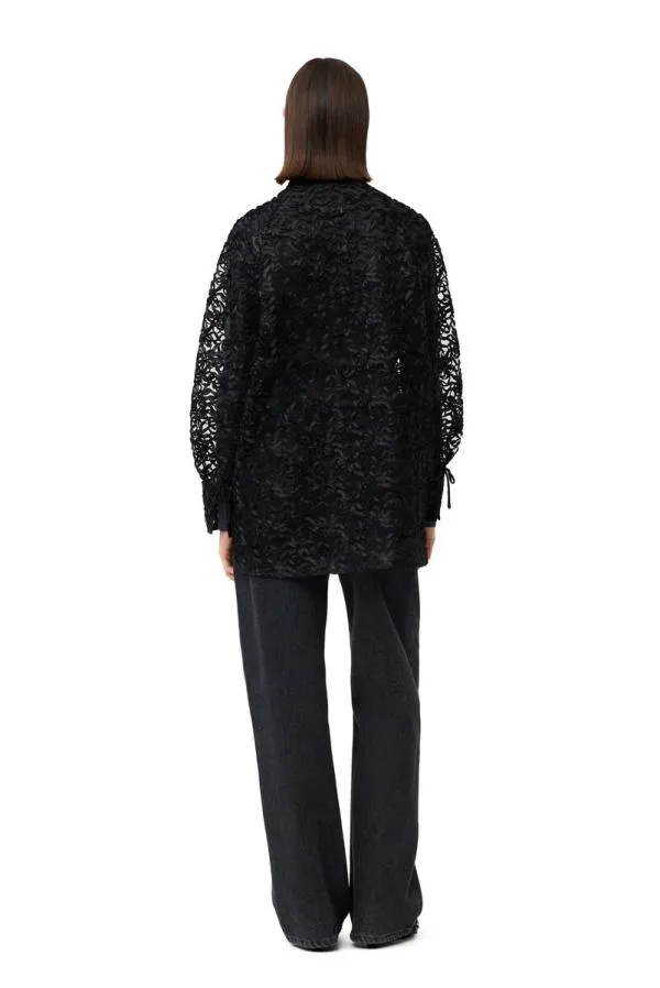 Clothing GANNI Tops Black Ribbon Tulle Raglan Shirt Black
