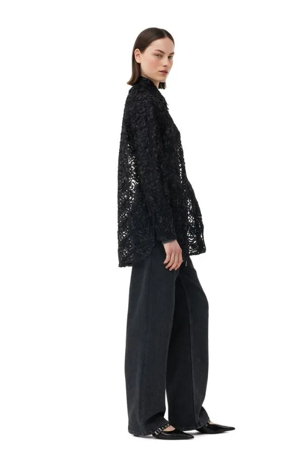 Clothing GANNI Tops Black Ribbon Tulle Raglan Shirt Black