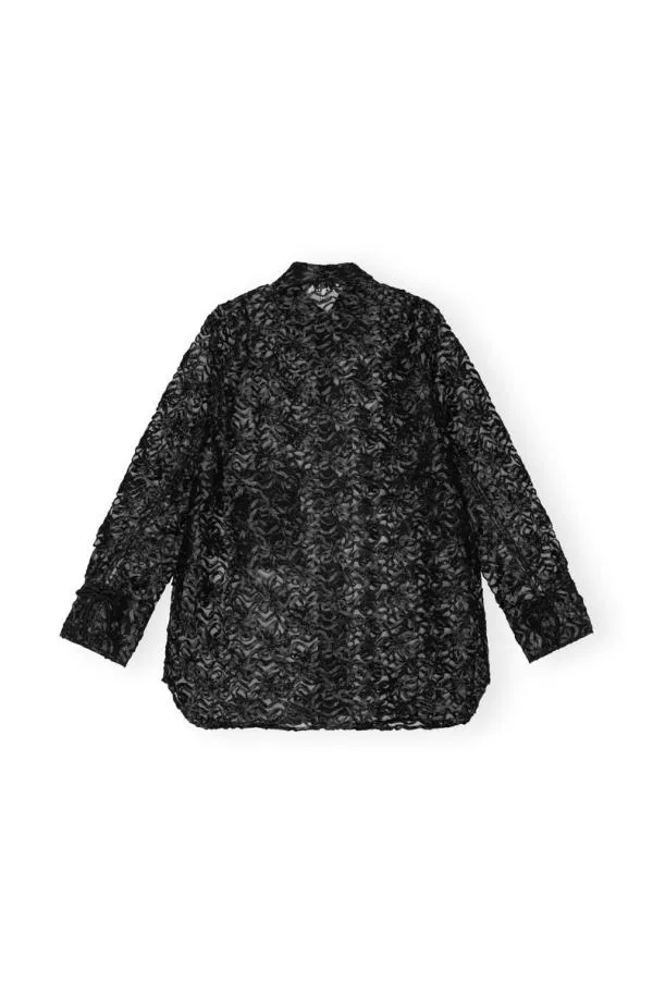 Clothing GANNI Tops Black Ribbon Tulle Raglan Shirt Black