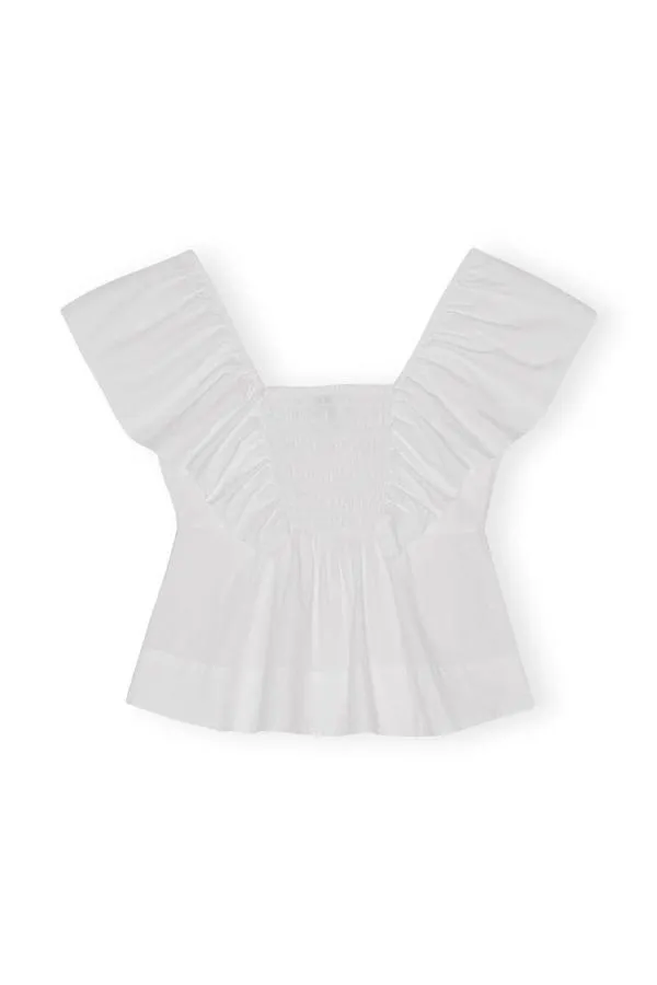 Clothing GANNI Tops Cotton Poplin Ruffle Blouse Bright White Clothing GANNI Tops Cotton Poplin Ruffle Blouse Bright White