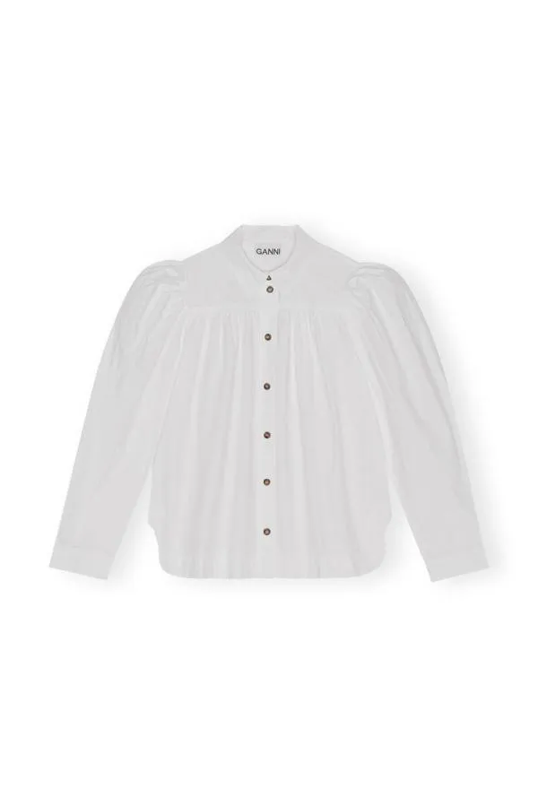 Clothing GANNI Tops Cotton Poplin Shirt Bright White Clothing GANNI Tops Cotton Poplin Shirt Bright White