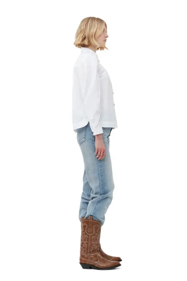 Clothing GANNI Tops Cotton Poplin Shirt Bright White Clothing GANNI Tops Cotton Poplin Shirt Bright White