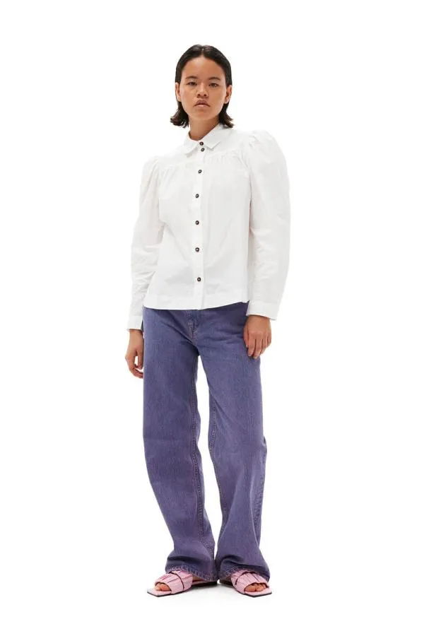 Clothing GANNI Tops Cotton Poplin Shirt Bright White Clothing GANNI Tops Cotton Poplin Shirt Bright White