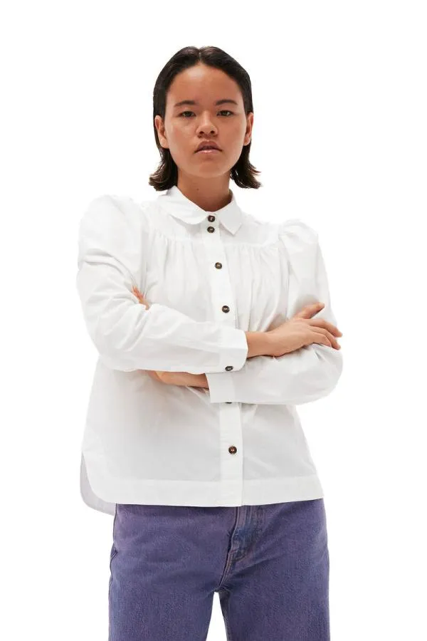 Clothing GANNI Tops Cotton Poplin Shirt Bright White Clothing GANNI Tops Cotton Poplin Shirt Bright White