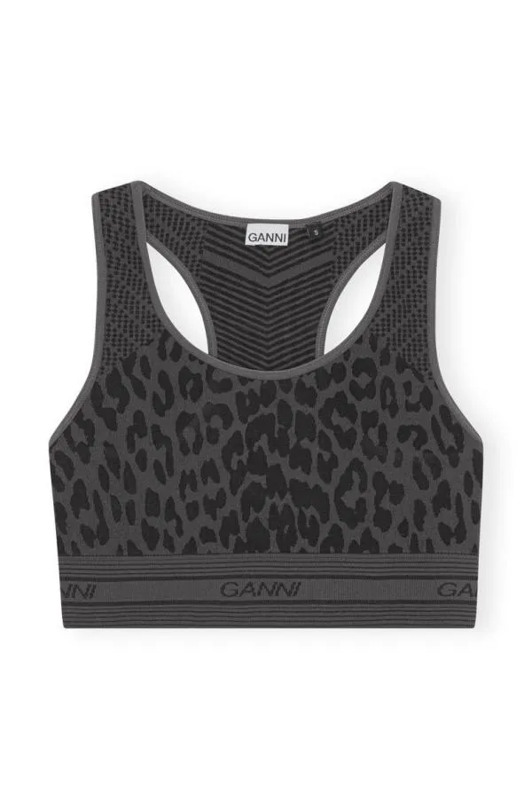 Clothing GANNI Tops Seamless Jacquard Bra Black