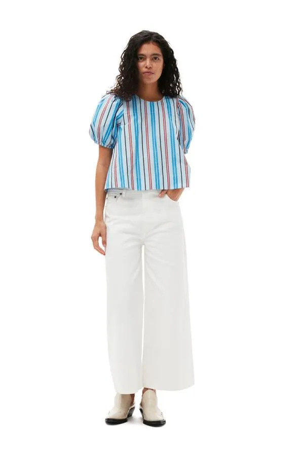 Clothing GANNI Tops Stripe Cotton Open Back Top Brilliant Blue