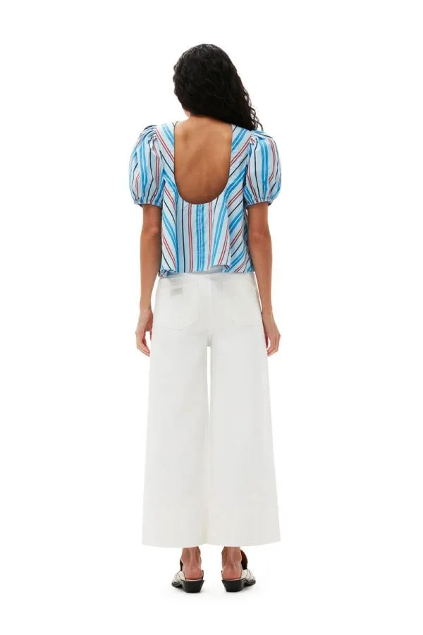 Clothing GANNI Tops Stripe Cotton Open Back Top Brilliant Blue Clothing GANNI Tops Stripe Cotton Open Back Top Brilliant Blue