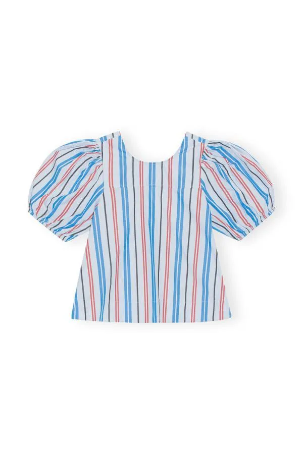 Clothing GANNI Tops Stripe Cotton Open Back Top Brilliant Blue Clothing GANNI Tops Stripe Cotton Open Back Top Brilliant Blue