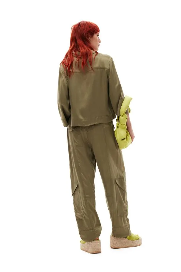 Clothing GANNI Tops Washed Satin Crop Shirt Aloe Clothing GANNI Tops Washed Satin Crop Shirt Aloe