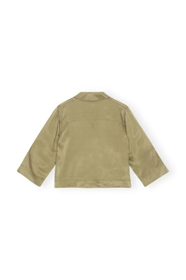 Clothing GANNI Tops Washed Satin Crop Shirt Aloe Clothing GANNI Tops Washed Satin Crop Shirt Aloe