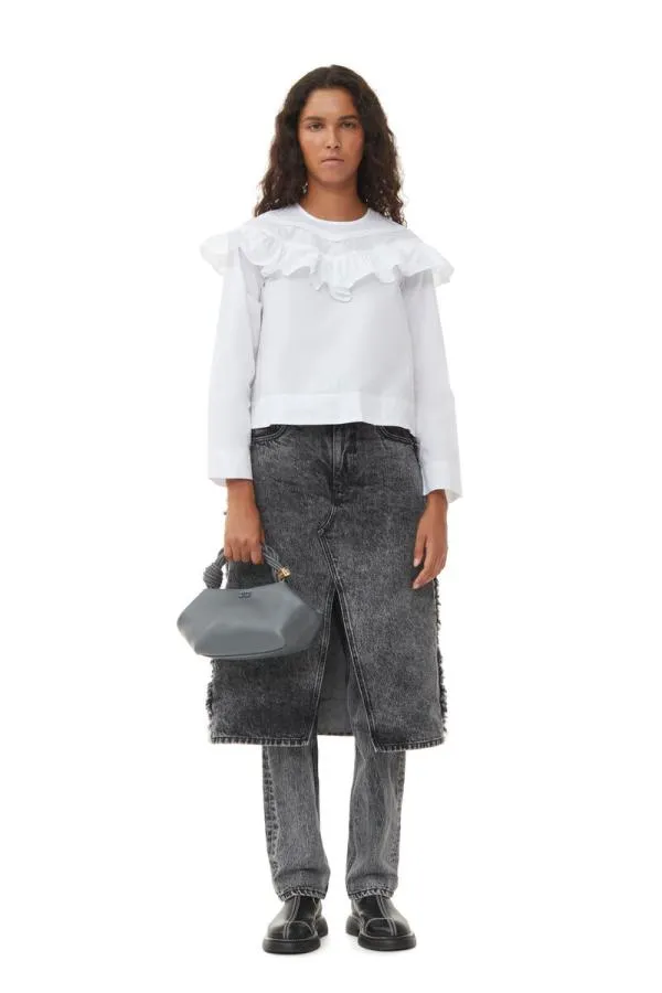 Clothing GANNI Tops White Cotton Poplin Frill Blouse Bright White Clothing GANNI Tops White Cotton Poplin Frill Blouse Bright White