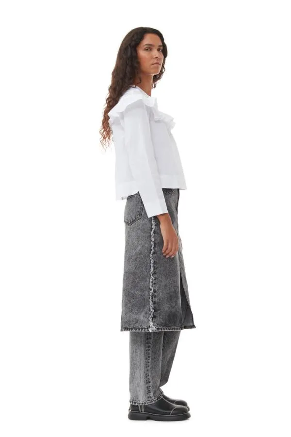 Clothing GANNI Tops White Cotton Poplin Frill Blouse Bright White Clothing GANNI Tops White Cotton Poplin Frill Blouse Bright White