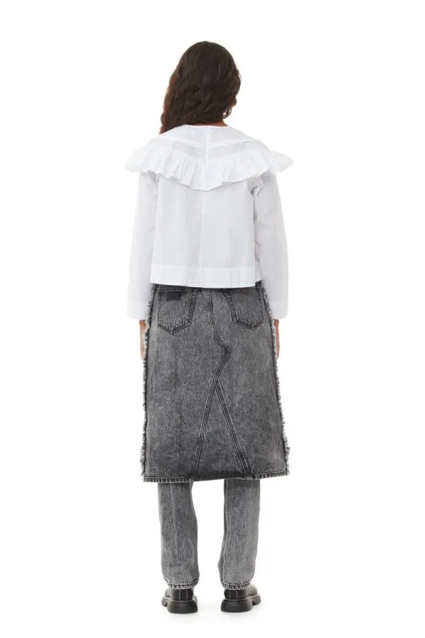 Clothing GANNI Tops White Cotton Poplin Frill Blouse Bright White Clothing GANNI Tops White Cotton Poplin Frill Blouse Bright White