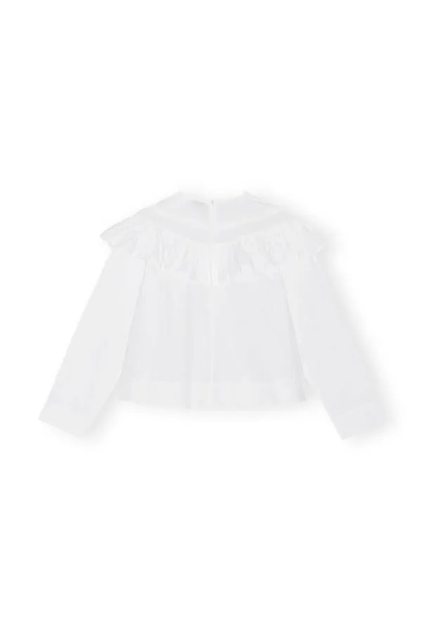 Clothing GANNI Tops White Cotton Poplin Frill Blouse Bright White Clothing GANNI Tops White Cotton Poplin Frill Blouse Bright White