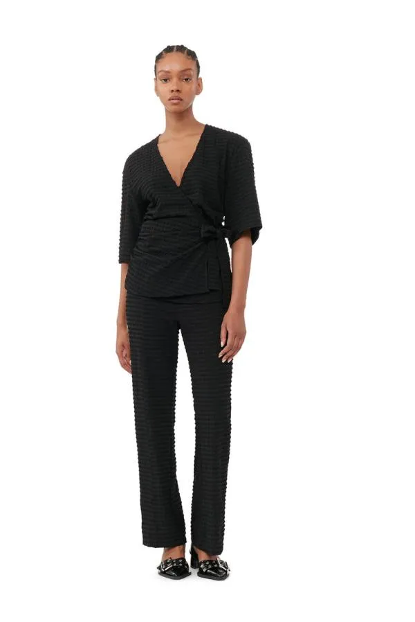 Clothing GANNI Trousers Black Stretch Seersucker Cropped Trousers Black