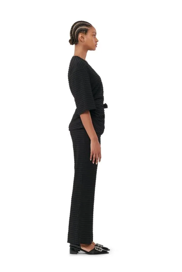 Clothing GANNI Trousers Black Stretch Seersucker Cropped Trousers Black Clothing GANNI Trousers Black Stretch Seersucker Cropped Trousers Black