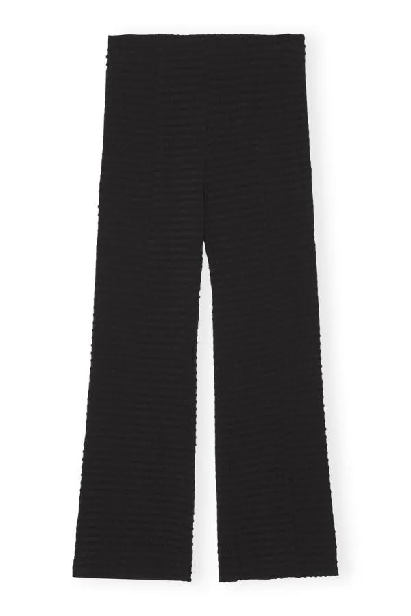 Clothing GANNI Trousers Black Stretch Seersucker Cropped Trousers Black Clothing GANNI Trousers Black Stretch Seersucker Cropped Trousers Black