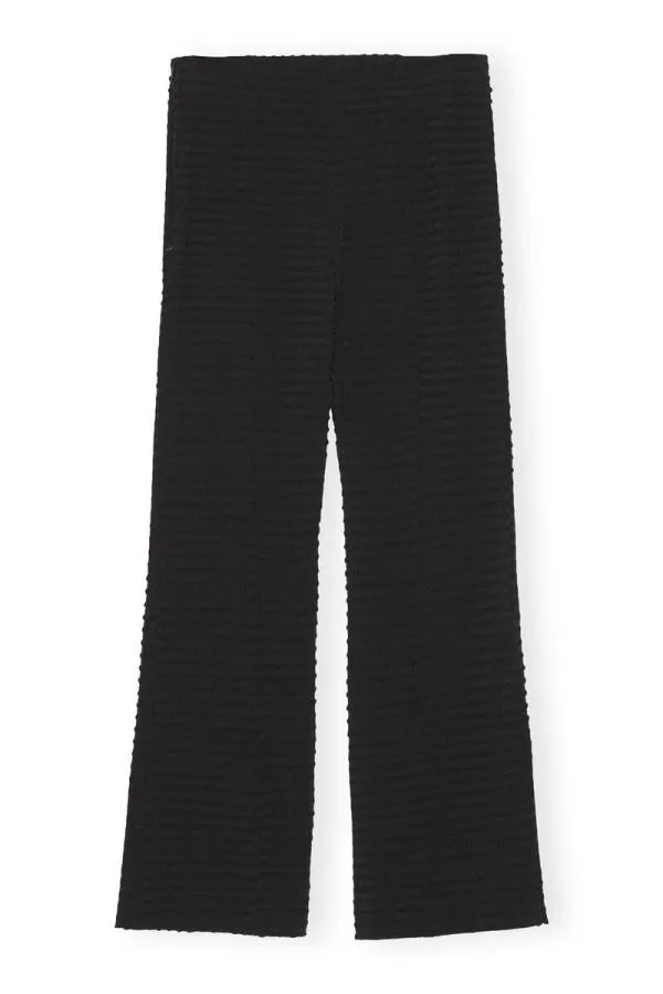 Clothing GANNI Trousers Black Stretch Seersucker Cropped Trousers Black Clothing GANNI Trousers Black Stretch Seersucker Cropped Trousers Black
