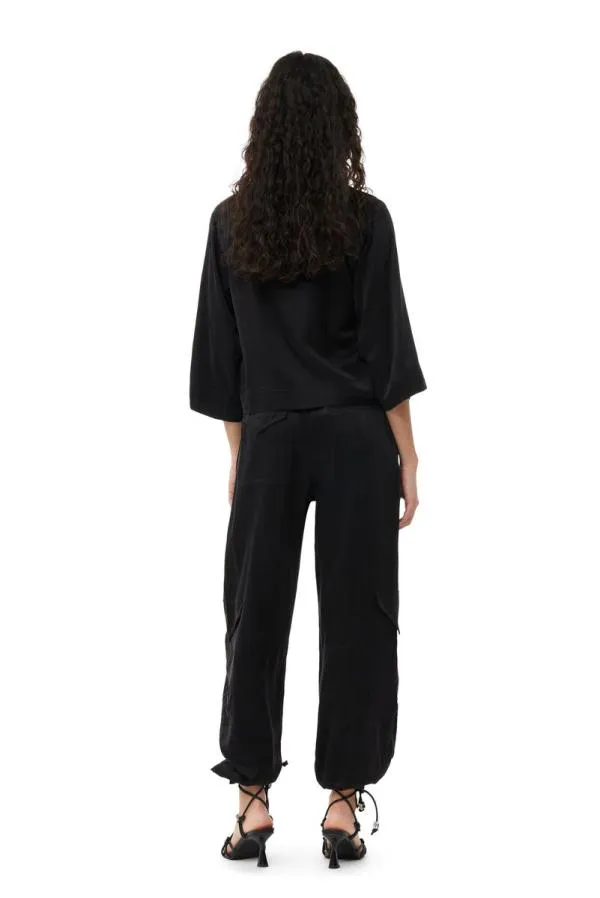 Clothing GANNI Trousers Black Washed Satin Pocket Pants Black