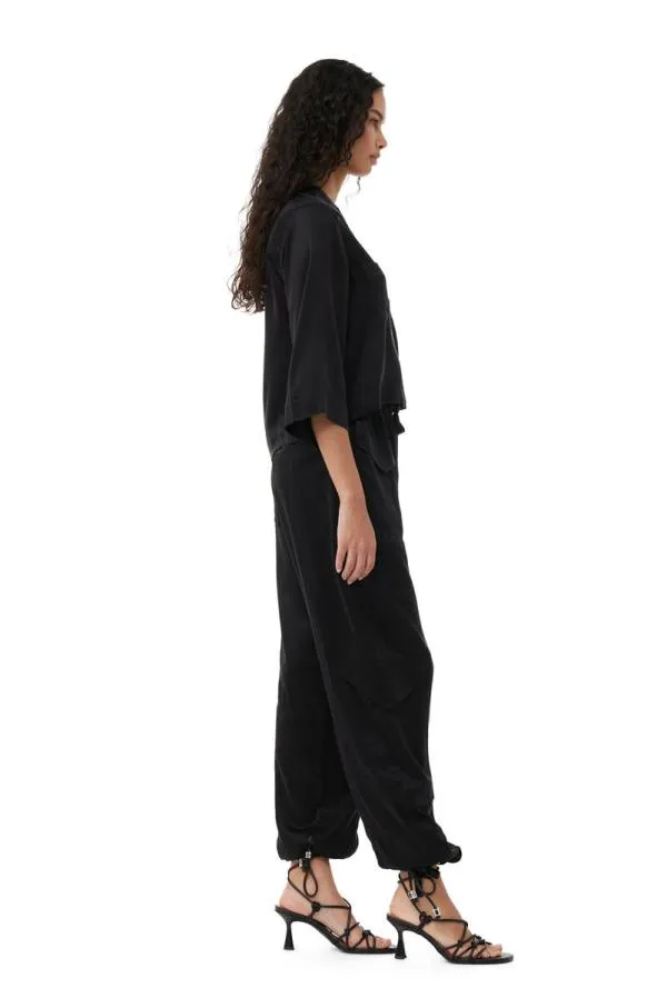 Clothing GANNI Trousers Black Washed Satin Pocket Pants Black