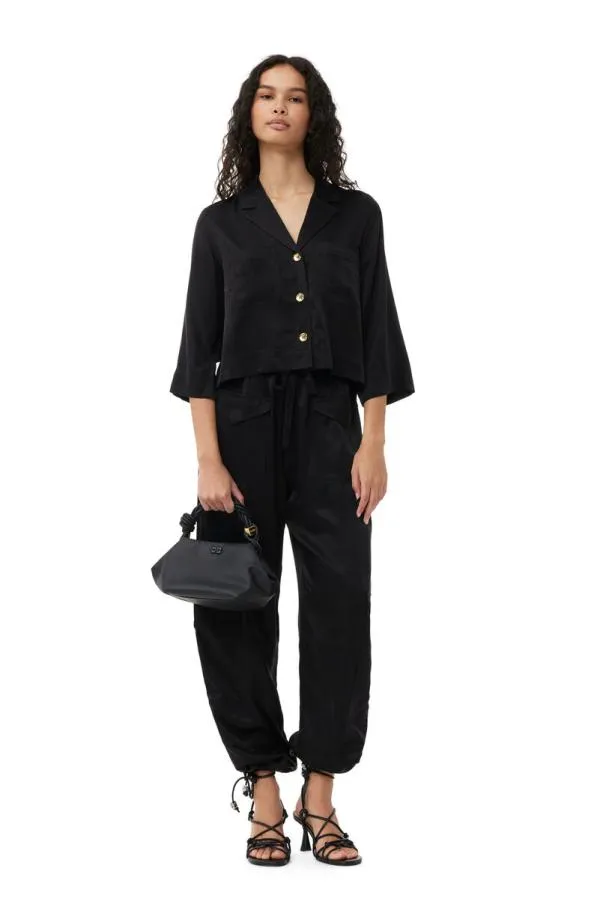 Clothing GANNI Trousers Black Washed Satin Pocket Pants Black