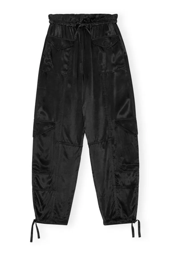 Clothing GANNI Trousers Black Washed Satin Pocket Pants Black