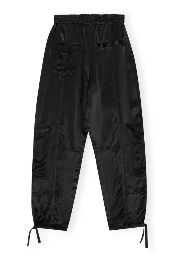 Clothing GANNI Trousers Black Washed Satin Pocket Pants Black