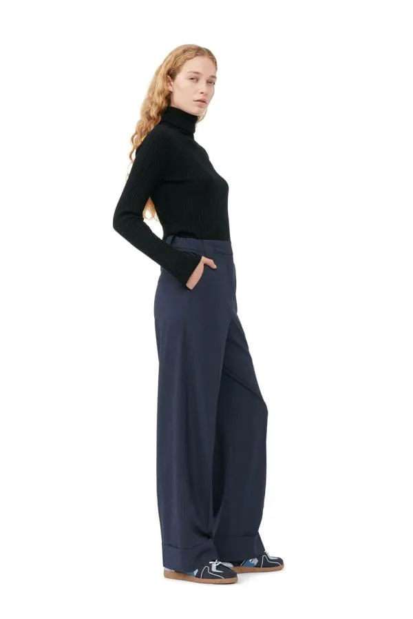 Clothing GANNI Trousers Blue Drapey Melange Trousers Sky Captain Clothing GANNI Trousers Blue Drapey Melange Trousers Sky Captain