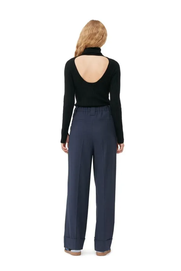 Clothing GANNI Trousers Blue Drapey Melange Trousers Sky Captain Clothing GANNI Trousers Blue Drapey Melange Trousers Sky Captain